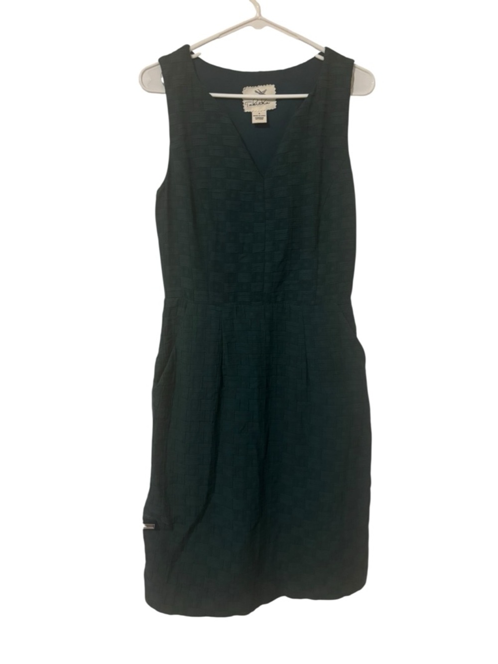 Tabitha Size 6 Sleeveless Textured Dark Green V-Neck Dress